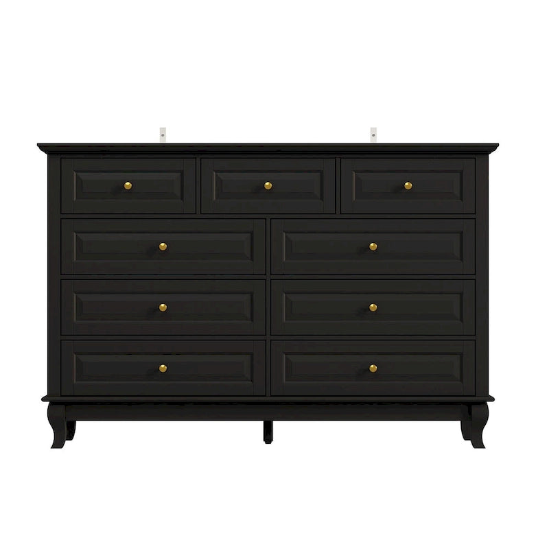 Commode à 9 tiroirs avec pieds en bois massif, console en laque