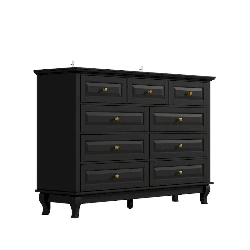 Commode à 9 tiroirs avec pieds en bois massif, console en laque