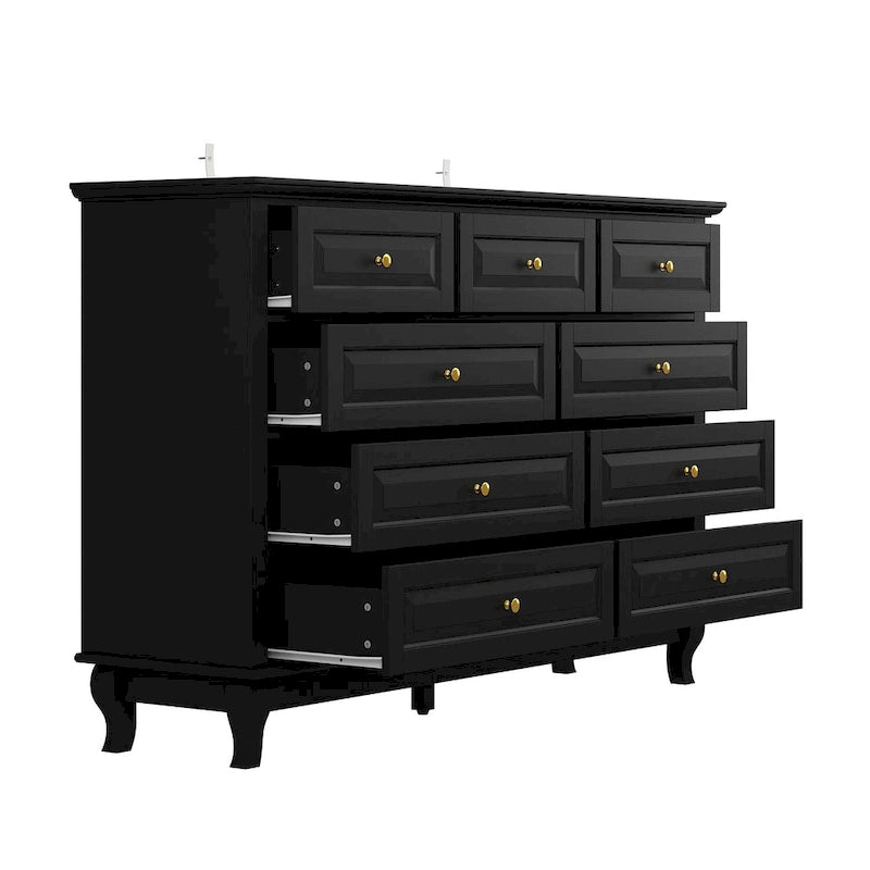 Commode à 9 tiroirs avec pieds en bois massif, console en laque