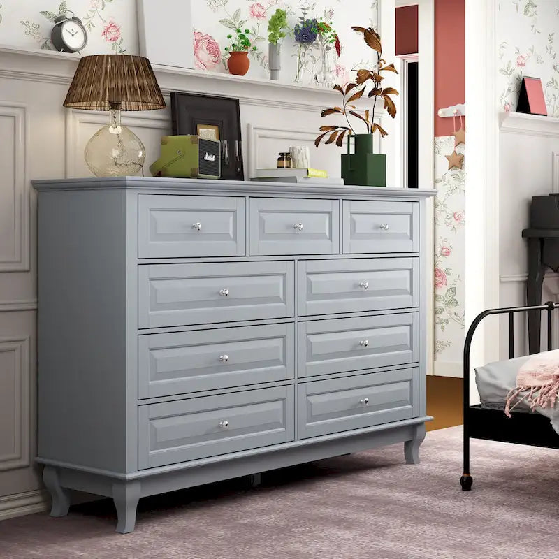 Commode à 9 tiroirs avec pieds en bois massif, console en laque