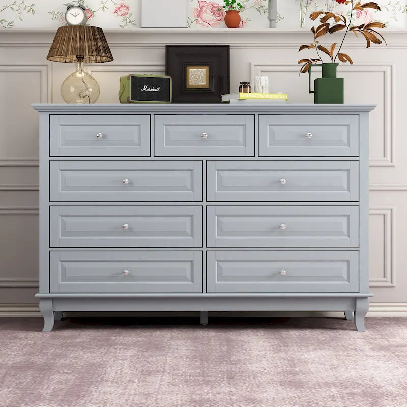 Commode à 9 tiroirs avec pieds en bois massif, console en laque
