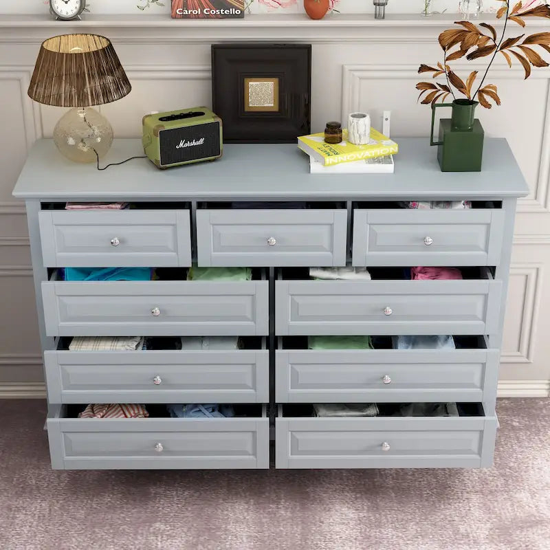 Commode à 9 tiroirs avec pieds en bois massif, console en laque