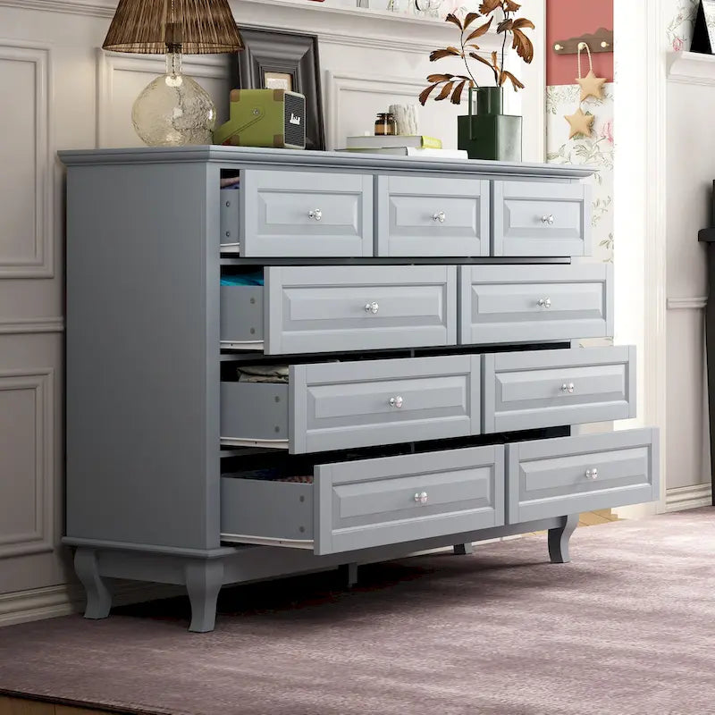 Commode à 9 tiroirs avec pieds en bois massif, console en laque