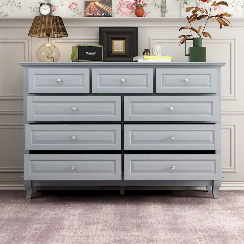 Commode à 9 tiroirs avec pieds en bois massif, console en laque