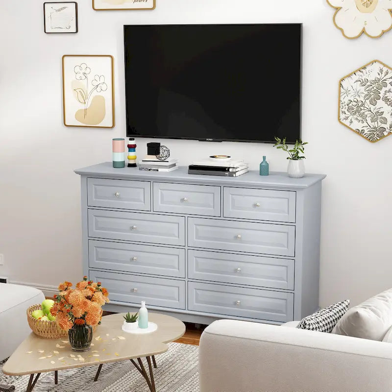Commode à 9 tiroirs avec pieds en bois massif, console en laque