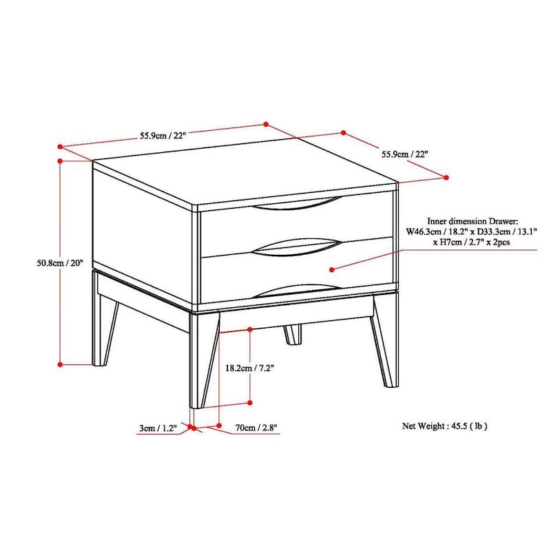 TABLE D'APPOINT CARRÉE EN BOIS MASSIF - 55,88 L x 55,88 P x 50,8 H (en cm)