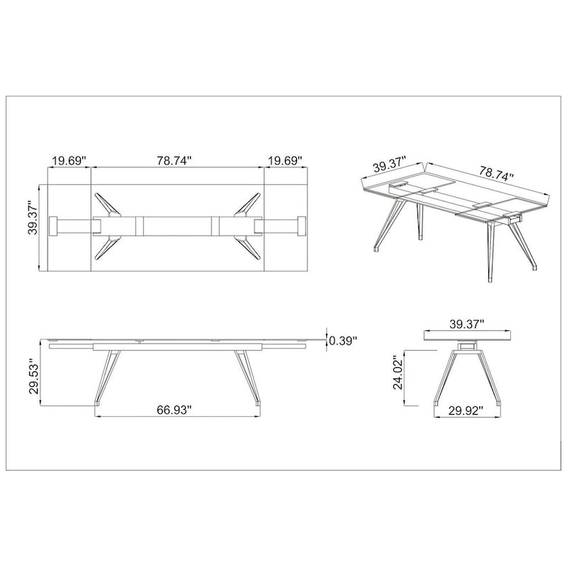 Table à manger moderne avec plateau en verre extensible et pieds en bois massif