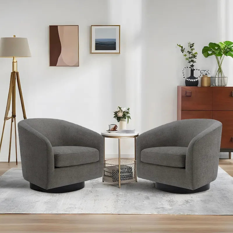 Fauteuils d'appoint en tissu pivotants à 360°, fauteuils club à dossier incurvé