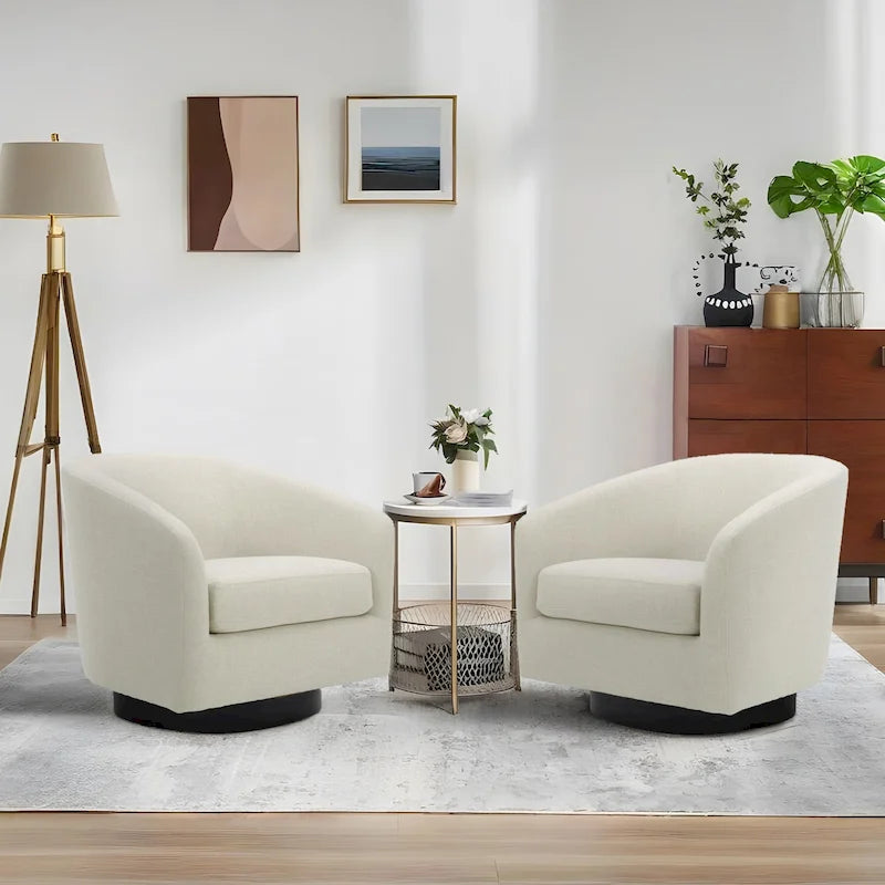 Fauteuils d'appoint en tissu pivotants à 360°, fauteuils club à dossier incurvé