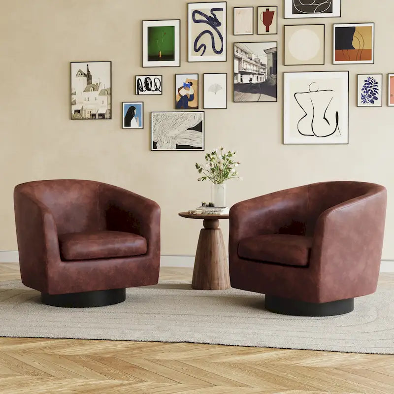 Fauteuils d'appoint en tissu pivotants à 360°, fauteuils club à dossier incurvé