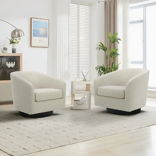 2 Set 360Swivel Fabric Accent Chairs Barrel Armchairs