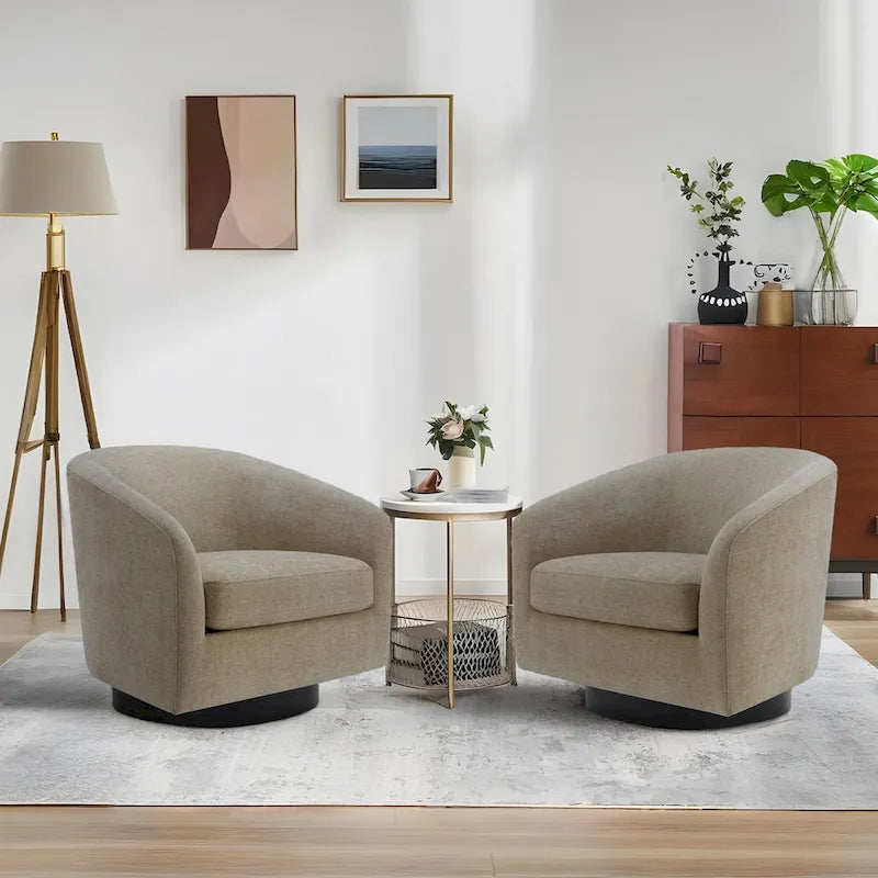 Fauteuils d'appoint en tissu pivotants à 360°, fauteuils club à dossier incurvé