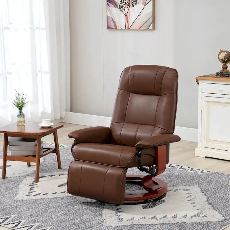 Fauteuil inclinable en similicuir avec base pivotante manuelle réglable, et repose-pieds confortable et relaxant