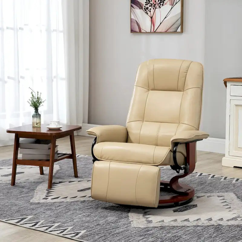 Fauteuil inclinable en similicuir avec base pivotante manuelle réglable, et repose-pieds confortable et relaxant