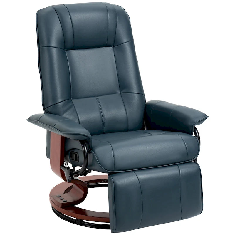 Fauteuil inclinable en similicuir avec base pivotante manuelle réglable, et repose-pieds confortable et relaxant