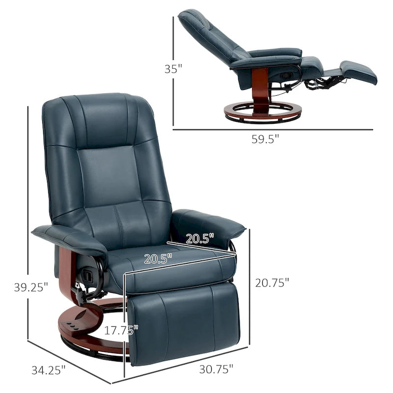 Fauteuil inclinable en similicuir avec base pivotante manuelle réglable, et repose-pieds confortable et relaxant