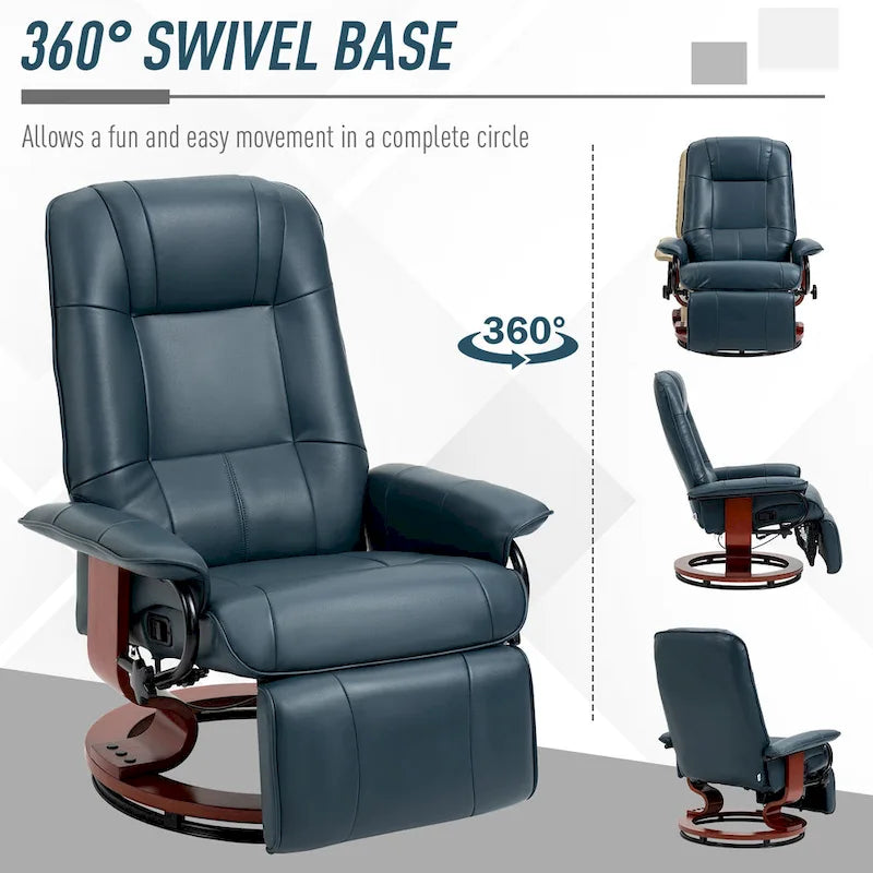 Fauteuil inclinable en similicuir avec base pivotante manuelle réglable, et repose-pieds confortable et relaxant