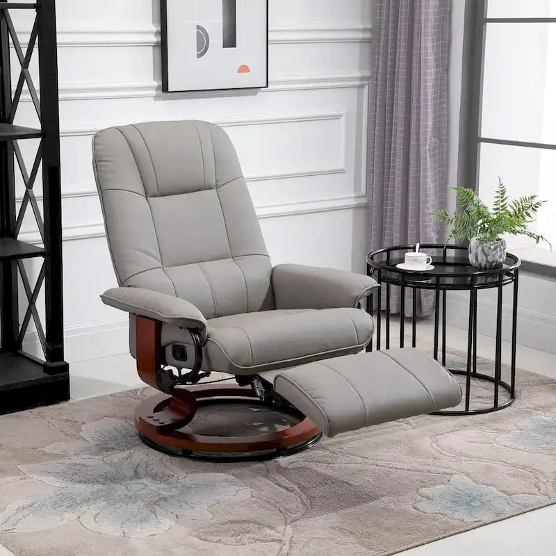Fauteuil inclinable en similicuir avec base pivotante manuelle réglable, et repose-pieds confortable et relaxant