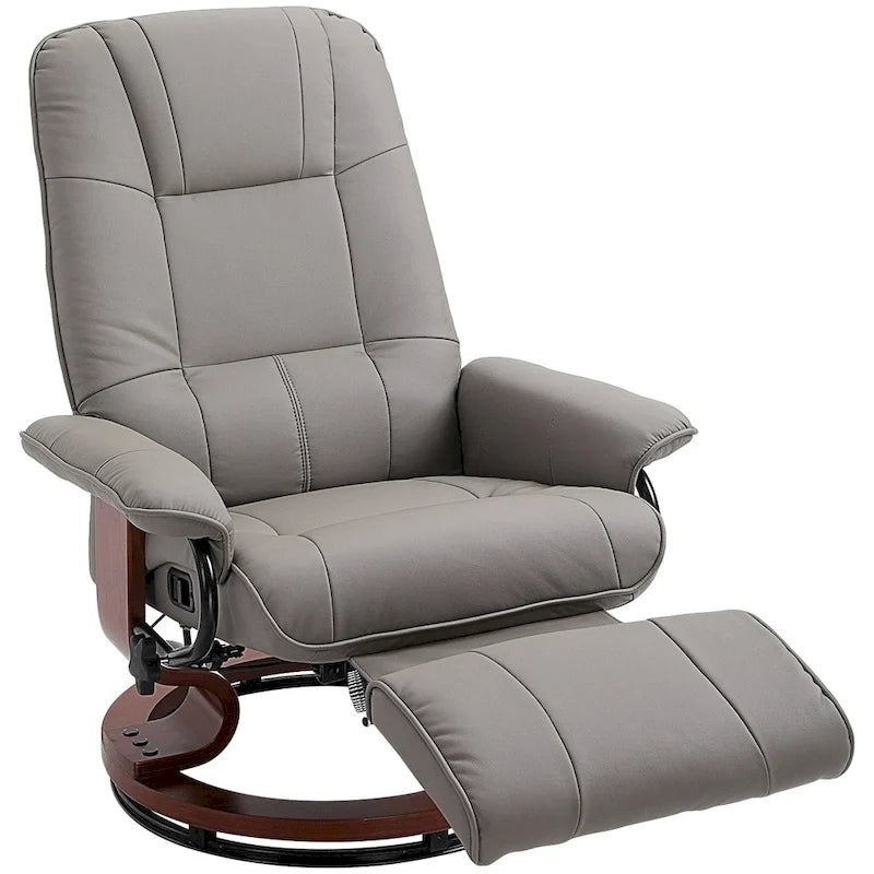 Fauteuil inclinable en similicuir avec base pivotante manuelle réglable, et repose-pieds confortable et relaxant