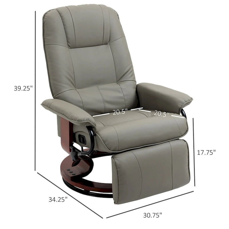 Fauteuil inclinable en similicuir avec base pivotante manuelle réglable, et repose-pieds confortable et relaxant