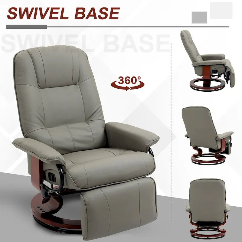 Fauteuil inclinable en similicuir avec base pivotante manuelle réglable, et repose-pieds confortable et relaxant