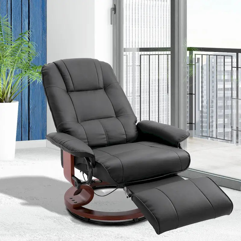 Fauteuil inclinable en similicuir avec base pivotante manuelle réglable, et repose-pieds confortable et relaxant