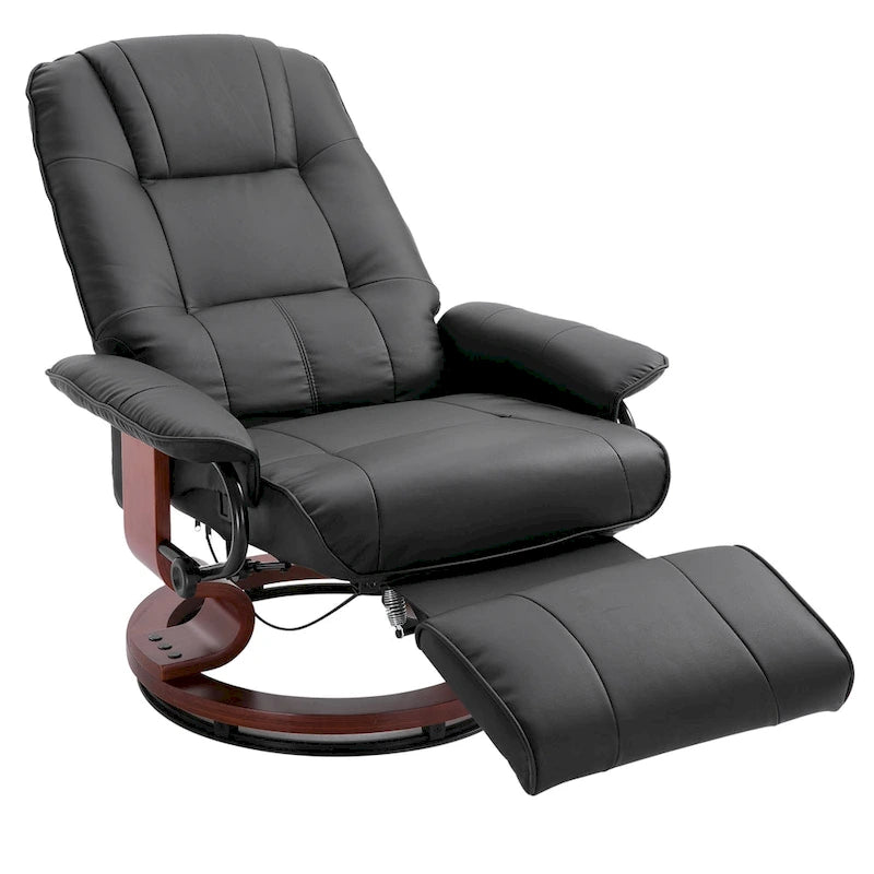 Fauteuil inclinable en similicuir avec base pivotante manuelle réglable, et repose-pieds confortable et relaxant