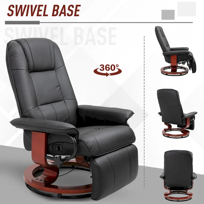 Fauteuil inclinable en similicuir avec base pivotante manuelle réglable, et repose-pieds confortable et relaxant