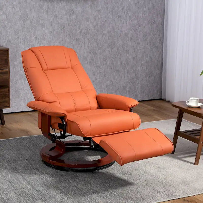 Fauteuil inclinable en similicuir avec base pivotante manuelle réglable, et repose-pieds confortable et relaxant