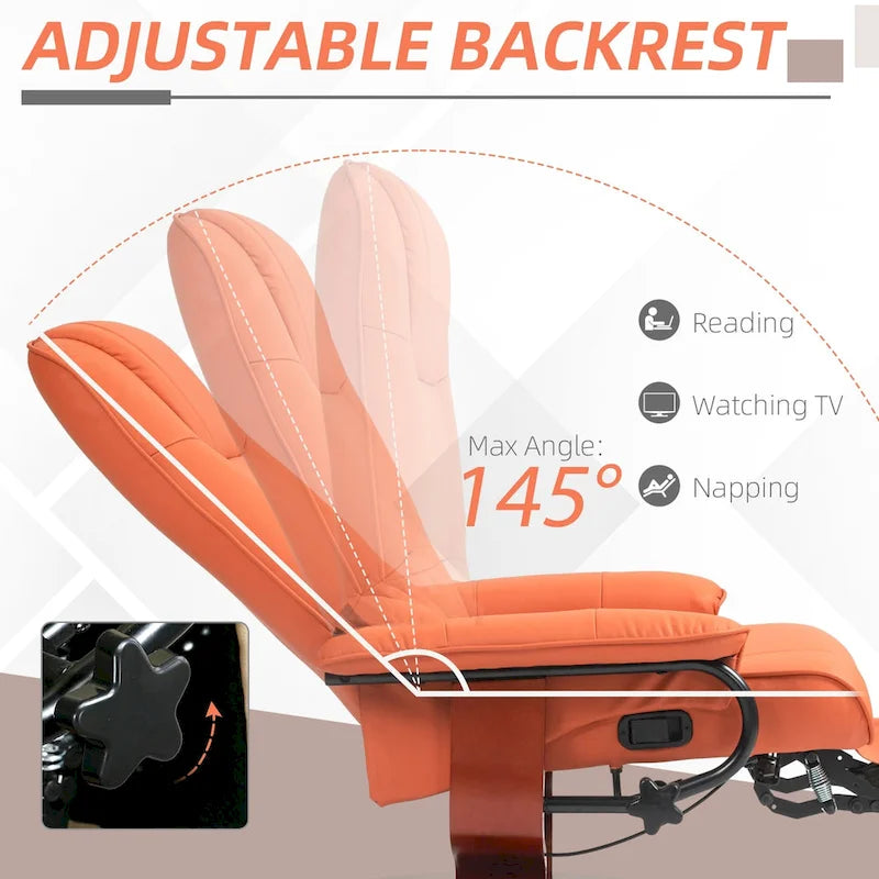 Fauteuil inclinable en similicuir avec base pivotante manuelle réglable, et repose-pieds confortable et relaxant