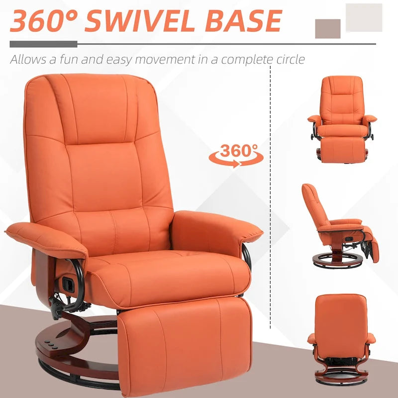 Fauteuil inclinable en similicuir avec base pivotante manuelle réglable, et repose-pieds confortable et relaxant