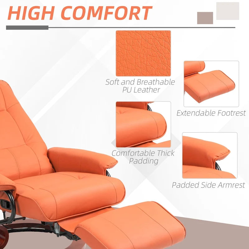 Fauteuil inclinable en similicuir avec base pivotante manuelle réglable, et repose-pieds confortable et relaxant