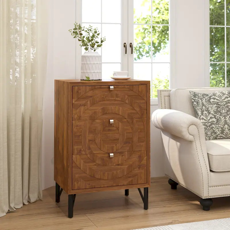 Tables de chevet marron en bois massif avec tiroirs