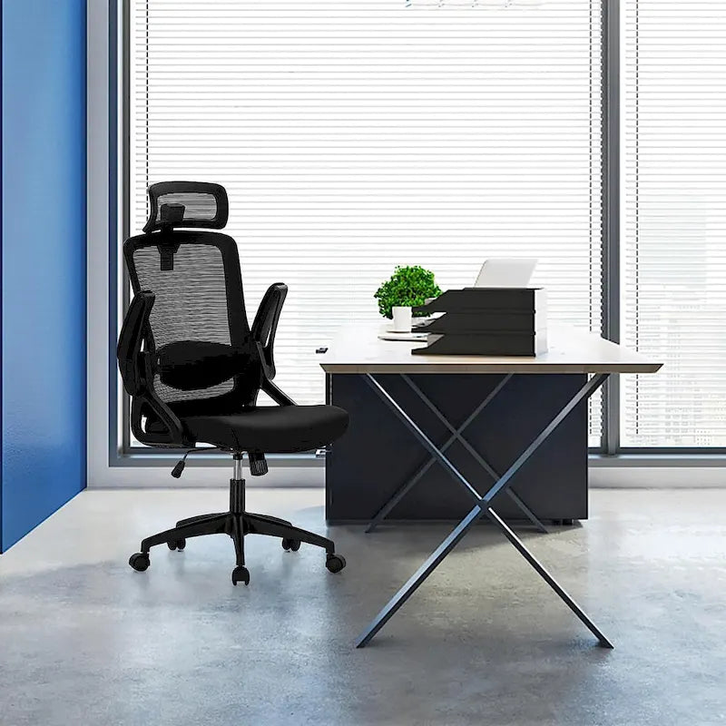 Chaise de bureau ergonomique en maille avec dossier haut, fauteuil de bureau pivotant à 360°