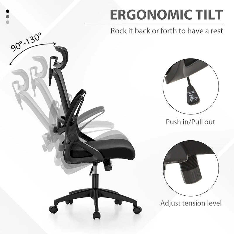 Chaise de bureau ergonomique en maille avec dossier haut, fauteuil de bureau pivotant à 360°