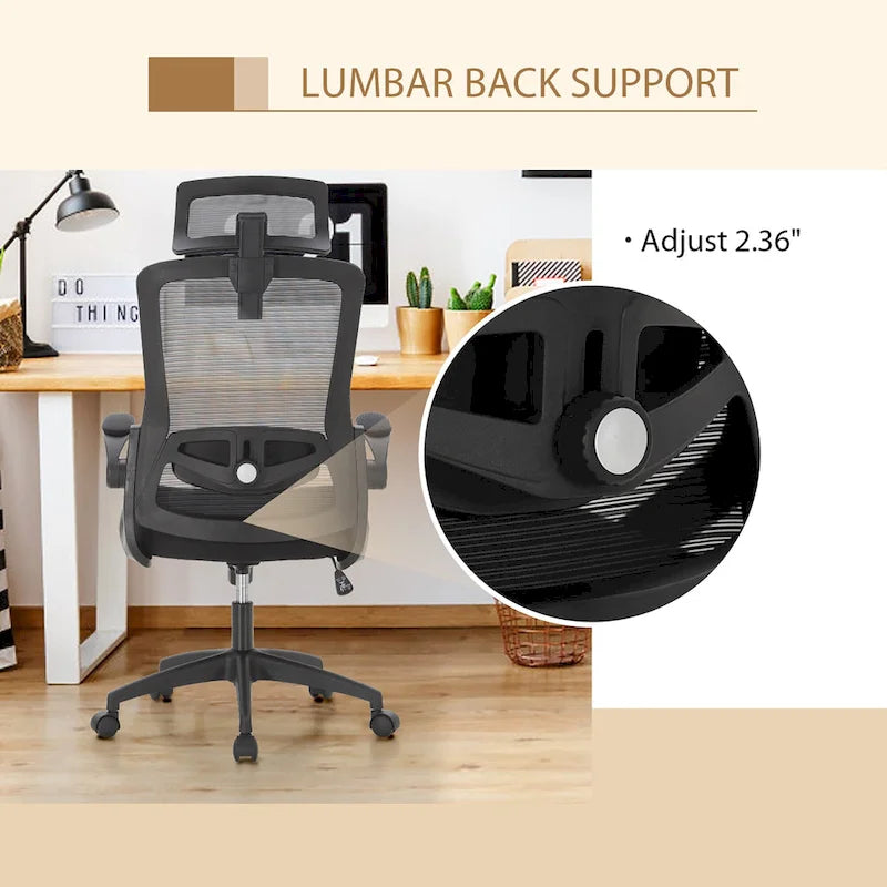 Chaise de bureau ergonomique en maille avec dossier haut, fauteuil de bureau pivotant à 360°