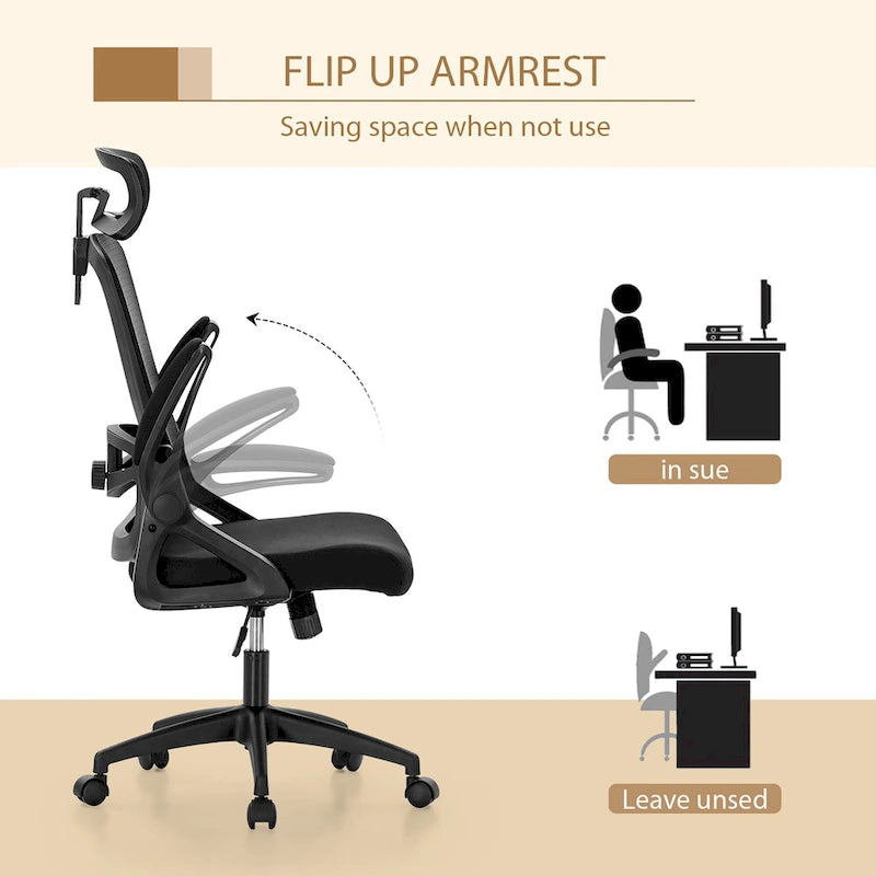 Chaise de bureau ergonomique en maille avec dossier haut, fauteuil de bureau pivotant à 360°