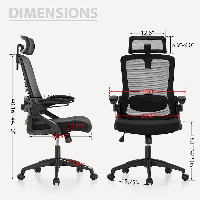 Chaise de bureau ergonomique en maille avec dossier haut, fauteuil de bureau pivotant à 360°