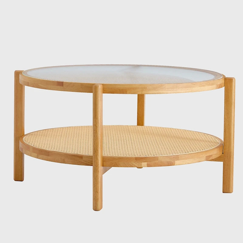 Table basse ronde en bois massif à double plateau