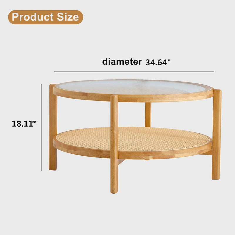 Table basse ronde en bois massif à double plateau
