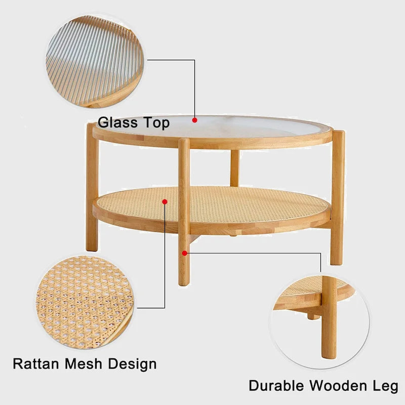 Table basse ronde en bois massif à double plateau