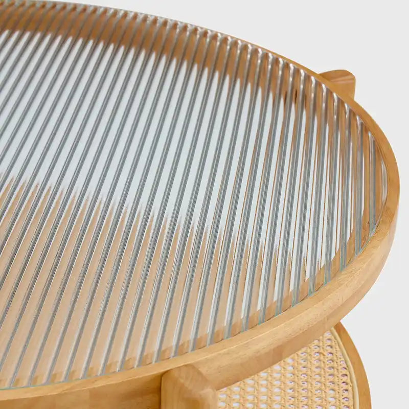 Table basse ronde en bois massif à double plateau