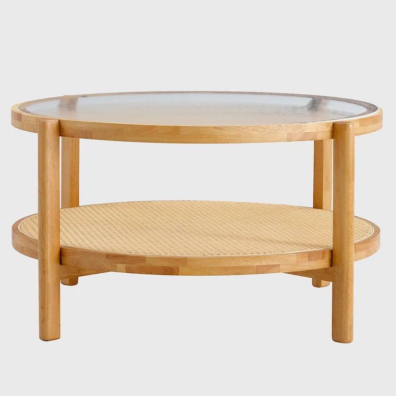 Table basse ronde en bois massif à double plateau