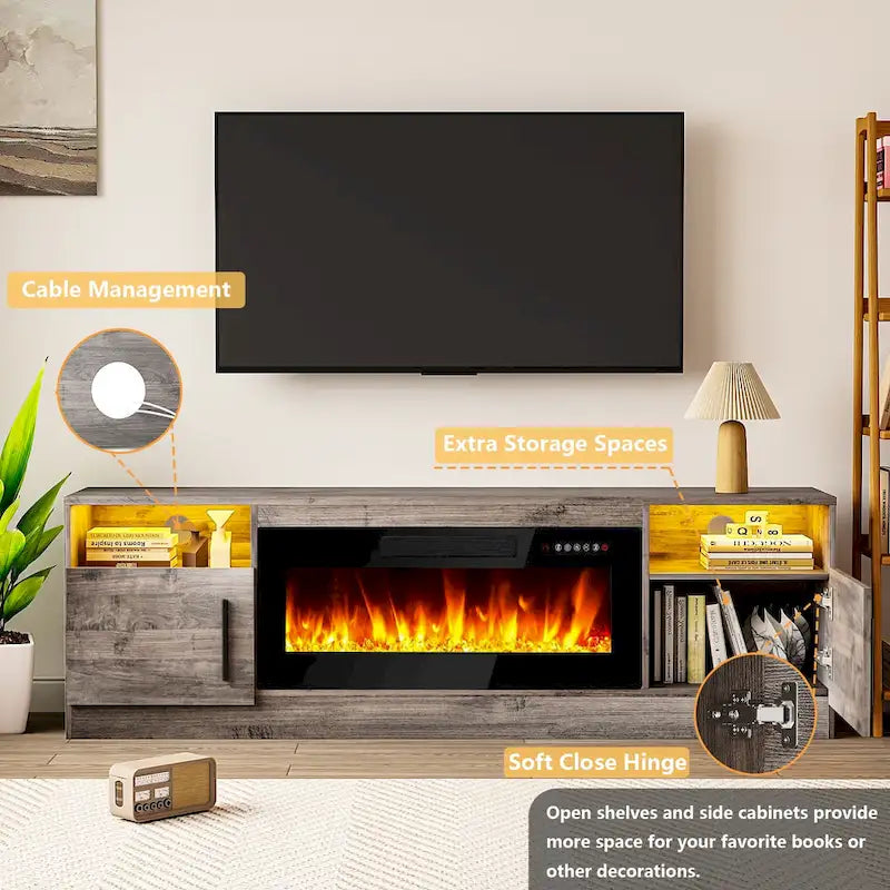 Meuble TV de 70 po avec foyer électrique de 36 po