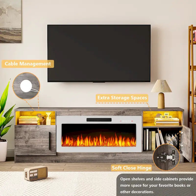 Meuble TV de 70 po avec foyer électrique de 36 po