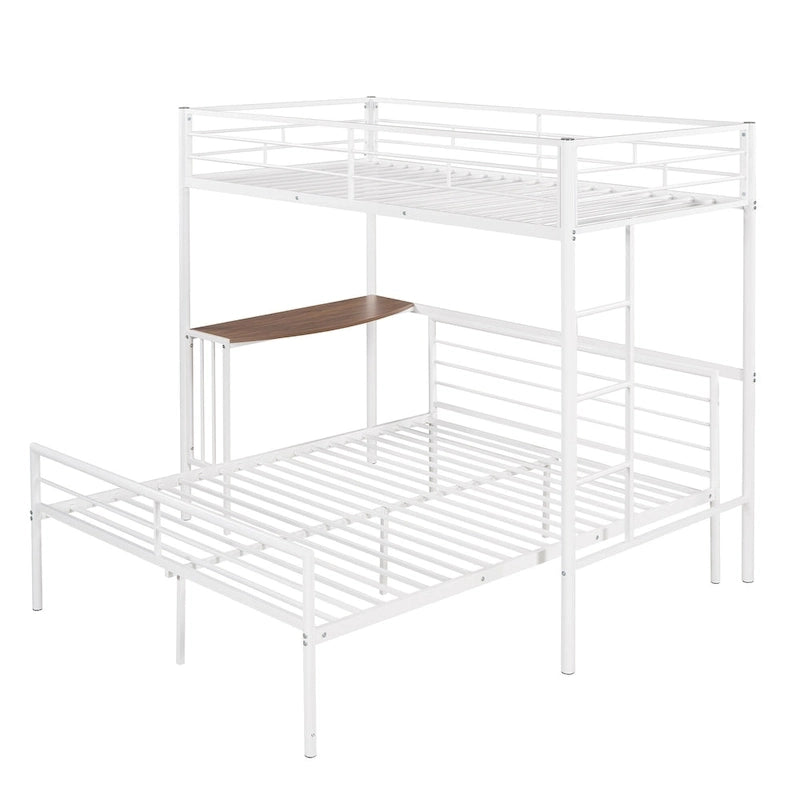 Lit superposé en métal une place et demie avec bureau, échelle et lattes de qualité pour chambre à coucher, blanc métallique