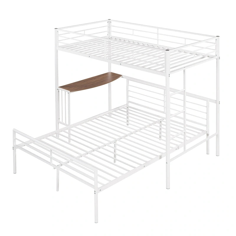 Lit superposé en métal une place et demie avec bureau, échelle et lattes de qualité pour chambre à coucher, blanc métallique