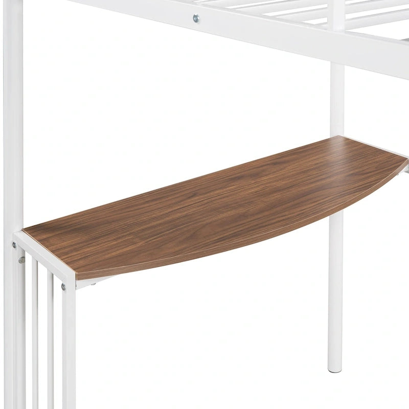 Lit superposé en métal une place et demie avec bureau, échelle et lattes de qualité pour chambre à coucher, blanc métallique