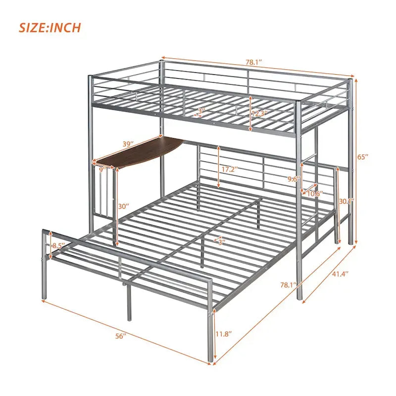 Lit superposé en métal une place et demie avec bureau, échelle et lattes de qualité pour chambre à coucher, blanc métallique