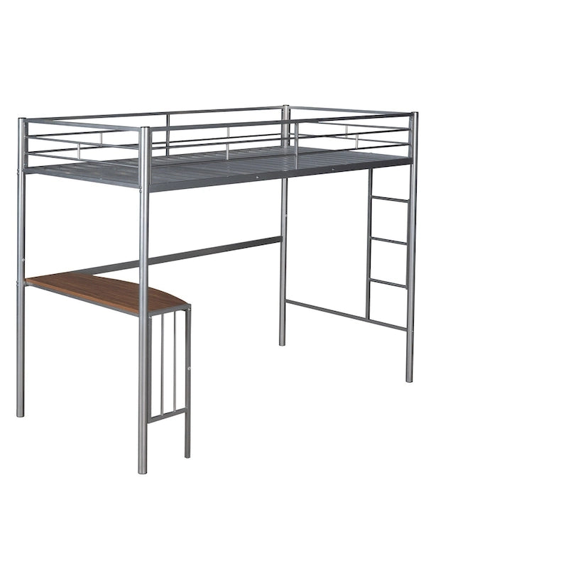 Lit superposé en métal une place et demie avec bureau, échelle et lattes de qualité pour chambre à coucher, blanc métallique